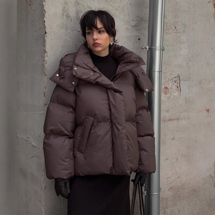Damen Oversized Daunenjacke mit modischem Stehkragen Drune