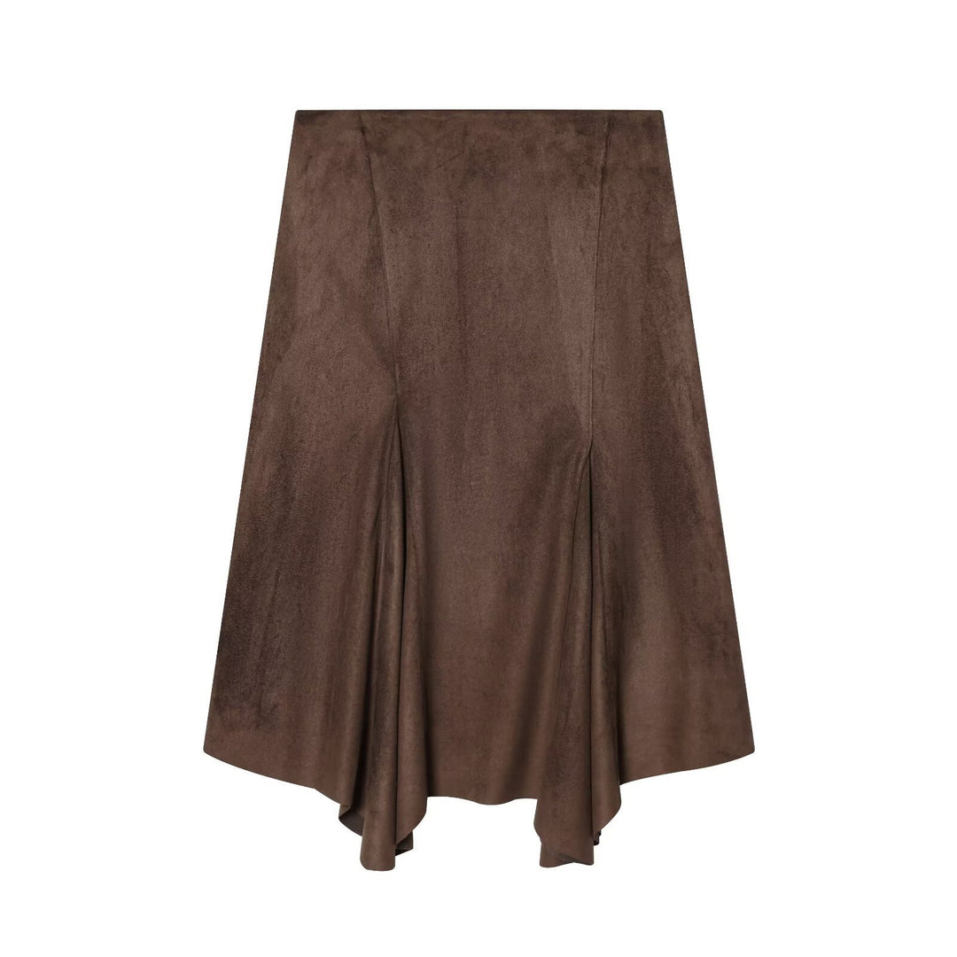 Damen A-linien Rock aus weichem Wildlederimitat mit elegantem Fall Drune