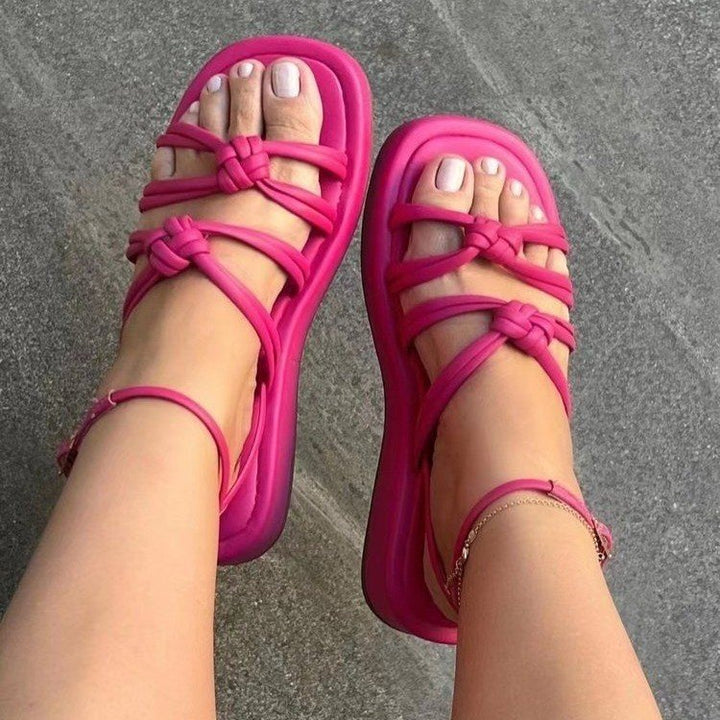 Damen Komfort Sandalen mit geflochtenem Riemen-Design und verstellbarem Knöchelriemen Drune