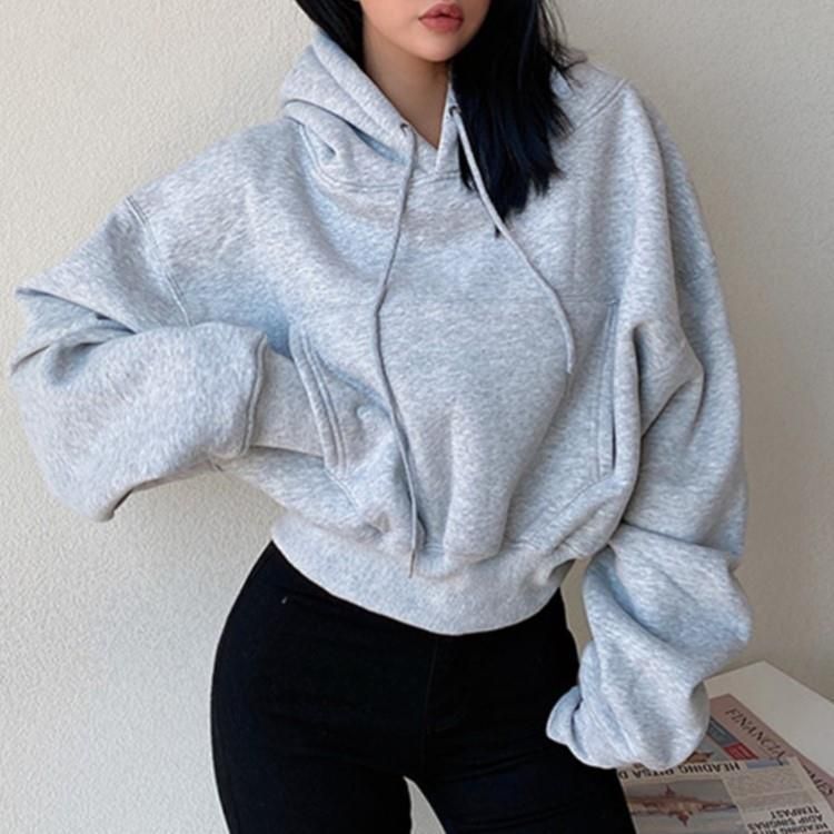 Damen lässiger cropped Hoodie mit Kängurutasche Drune
