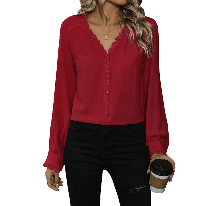 Damen elegante Bluse mit Rüschendetails und Knopfverschluss Drune