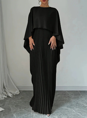 Damen Maxikleid mit plissiertem Rock und fließendem Cape Drune