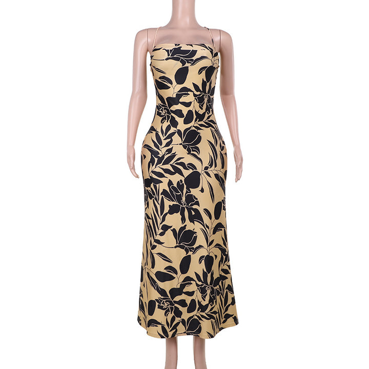 Damen Maxikleid mit floralem Muster und schmalen Spaghettiträgern Drune