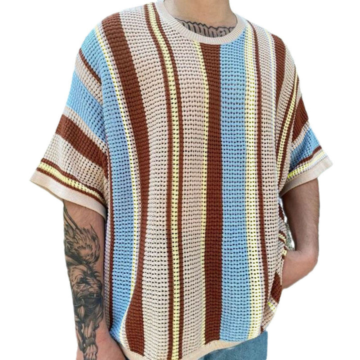 Herren luftiges Strick-T-Shirt im modischen Design mit gemustertem Stoff Drune