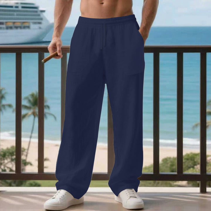 Herren nan oversized Relax-Cargohose aus Leinen-Baumwollmix mit elastischem Tunnelzugbund und großen aufgesetzten Taschen Drune