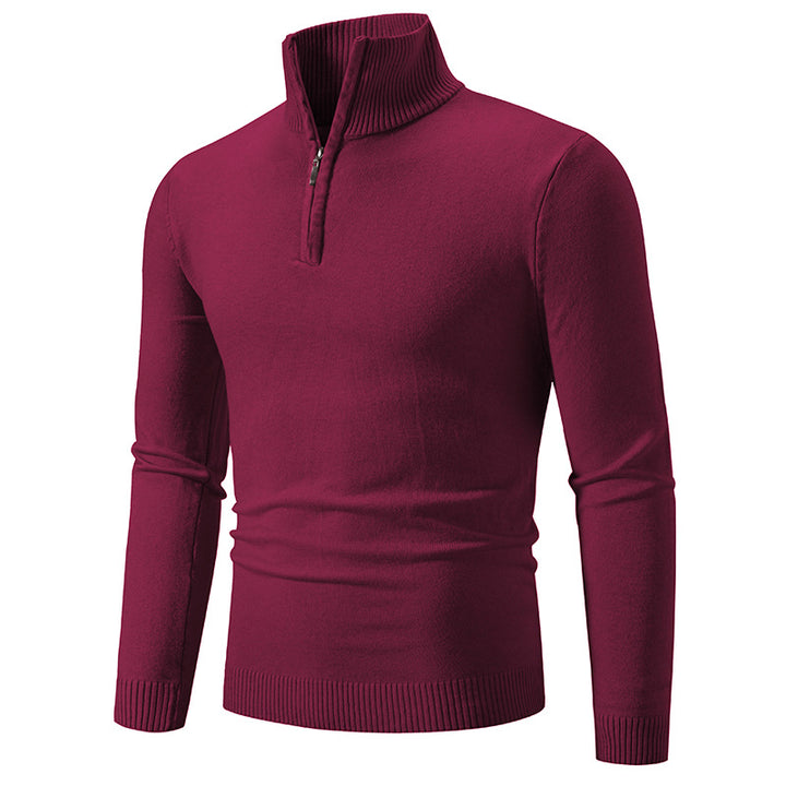 Herren nan Feinstrick-Halbzip-Pullover mit Rippen-Stehkragen und schmaler Passform Drune