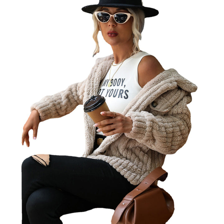 Damen Plüschjacke mit strukturiertem Fleece und modernen Knopfdetails Drune