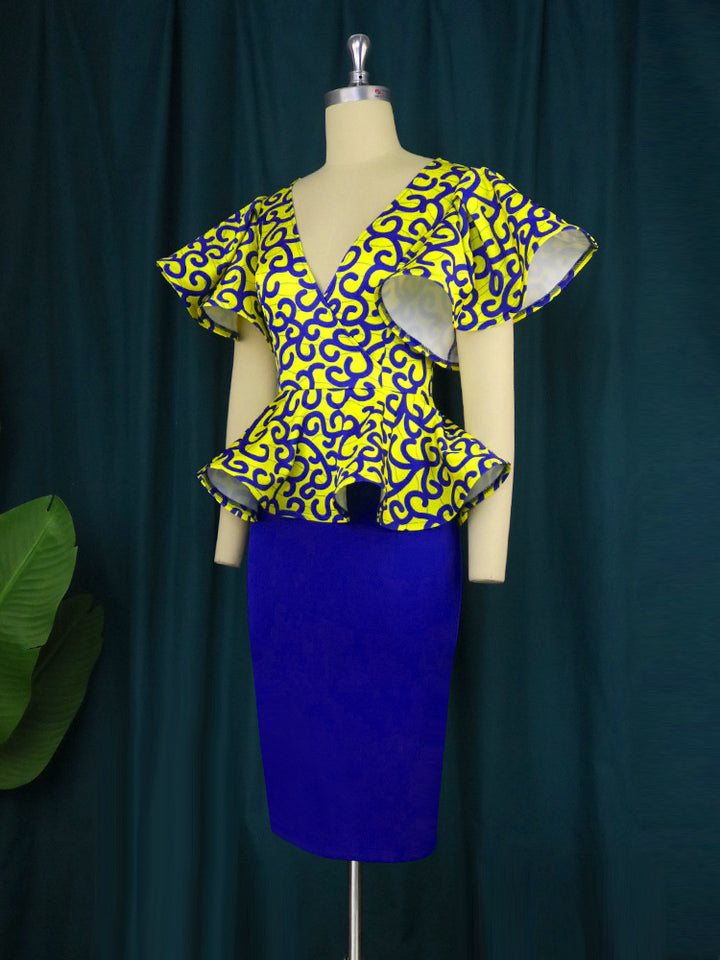 Damen Elegantes Peplum-Oberteil mit schulterfreien Ärmeln und floralem Muster Drune