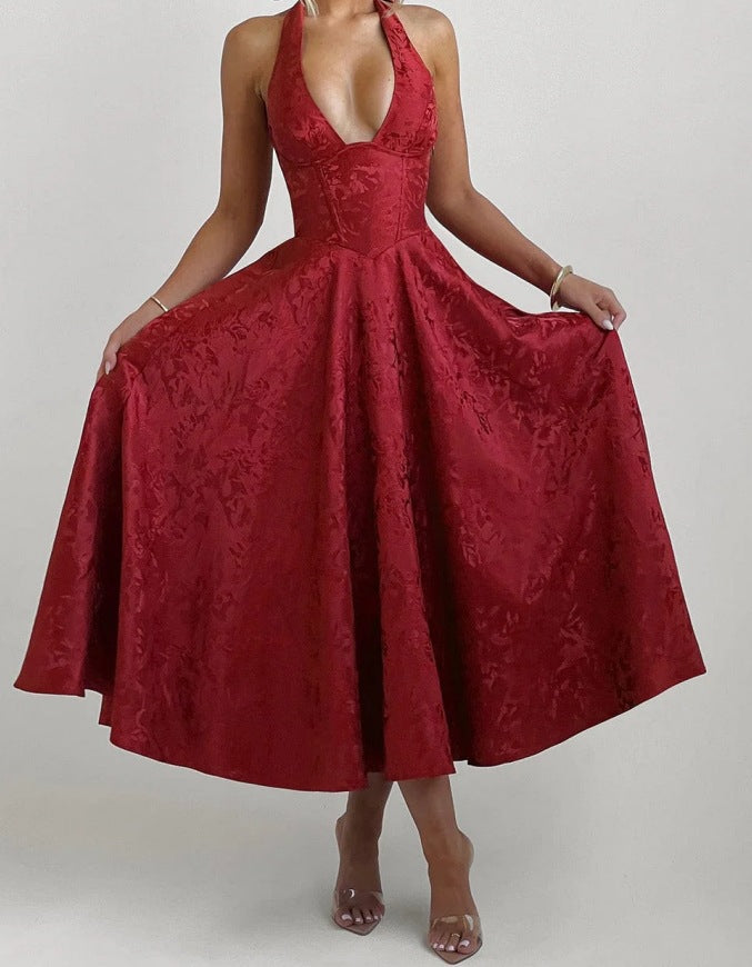 Damen Elegantes Halterneck-Ballkleid mit fließendem Rock Drune