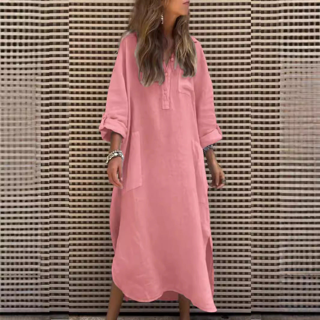 Damen lässiges Leinenkleid mit praktischen Taschen Drune
