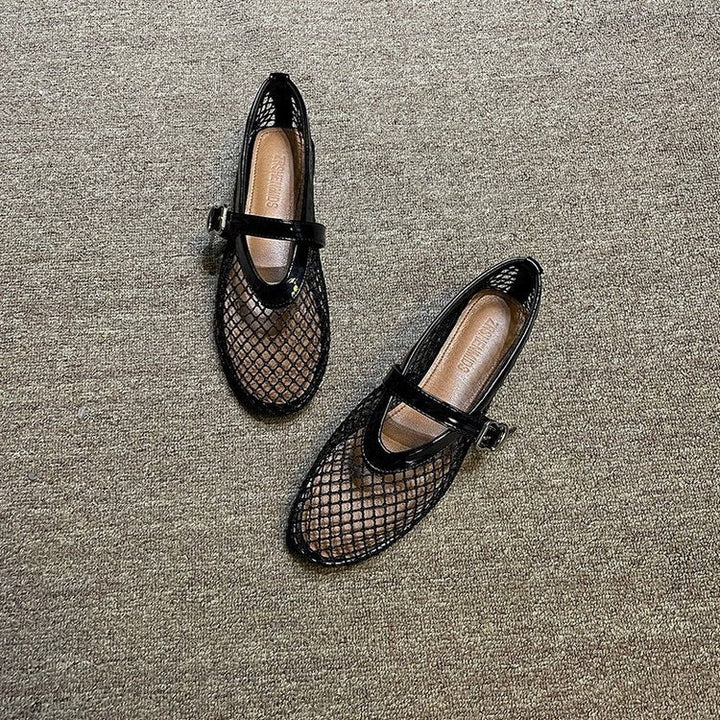 Damen Ballerina-Schuhe mit Netzdesign und verstellbarem Riemen Drune