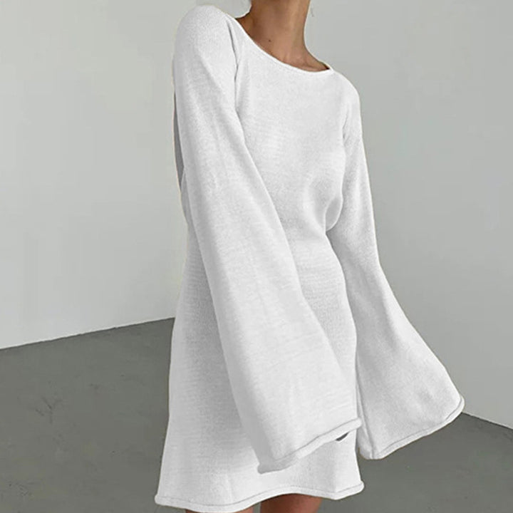 Damen lässiges Strickkleid mit weiten Ärmeln und Rundhalsausschnitt Drune