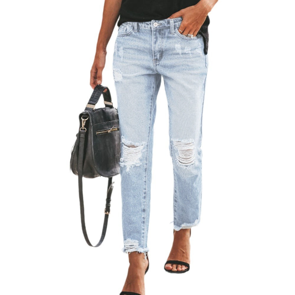 Damen Destroyed Mom Jeans mit Fransen und lässigem Schnitt Drune