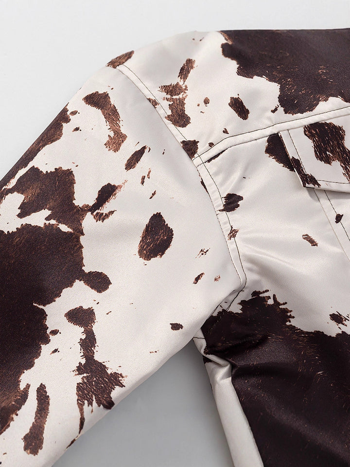 Damen lässige Jeansjacke im modernen Cow-Print-Design Drune