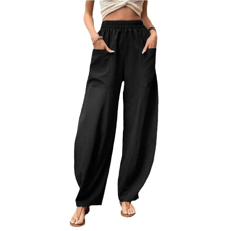 Damen Weite Palazzo-Hosen mit elastischem Bund und praktischen Taschen Drune