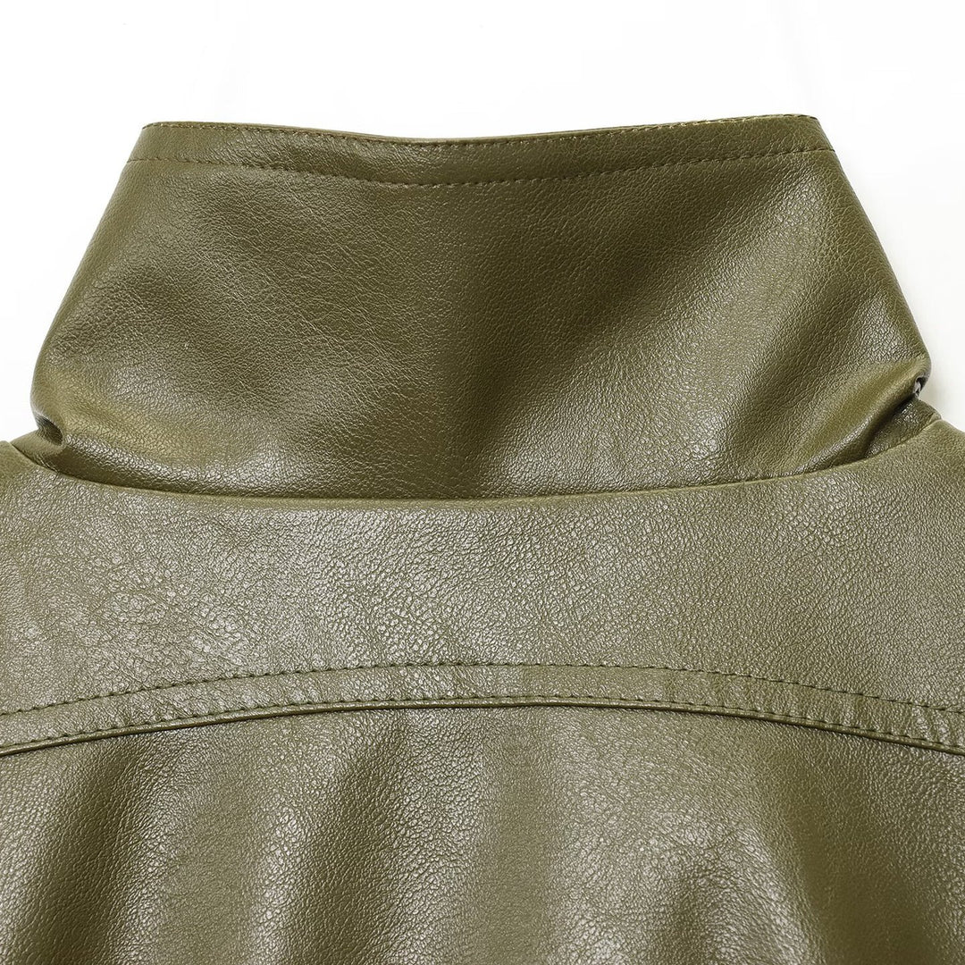 Damen modische cropped Bikerjacke mit Schulterklappen und großen Taschen Drune