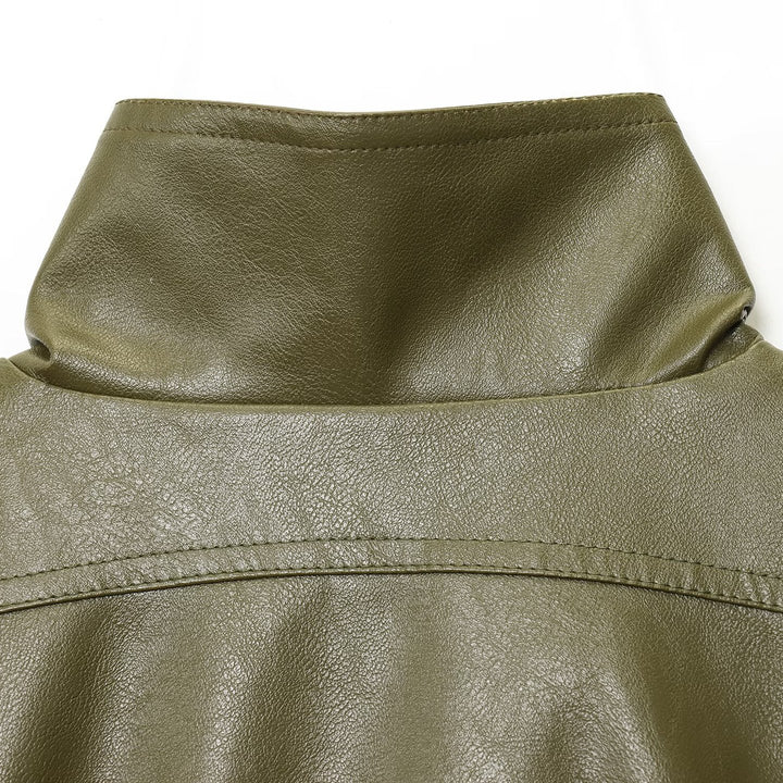 Damen modische cropped Bikerjacke mit Schulterklappen und großen Taschen Drune