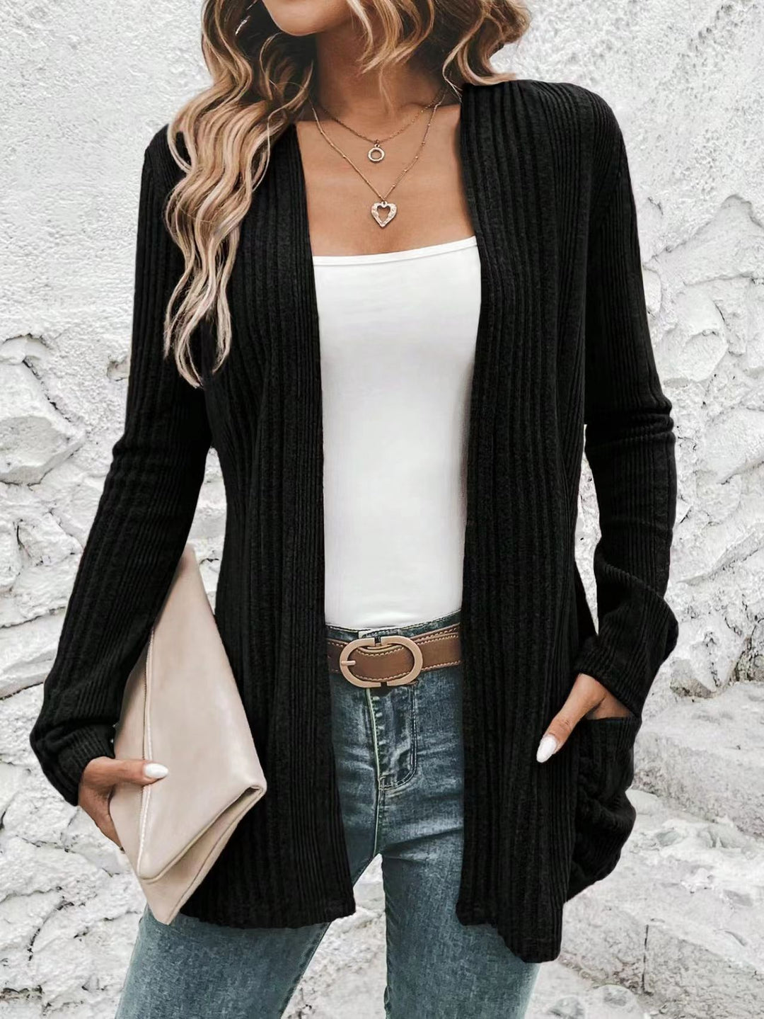 Damen Strickjacke mit offenem Design und praktischen Taschen Drune