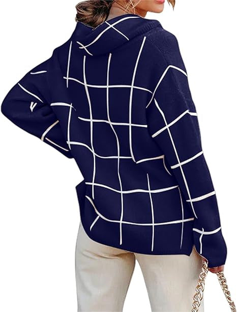 Damen Kariertes Hoodie mit Taschen und lässigem Schnitt Drune