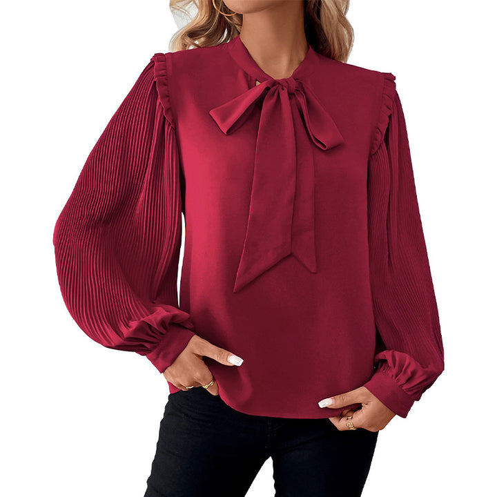Damen Bluse mit eleganten Rüschen und Schleifenakzent Drune