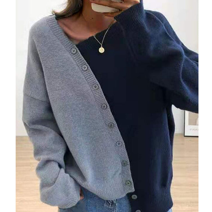 Damen Modische Strickjacke mit asymmetrischem Design und Knopfdetails Drune