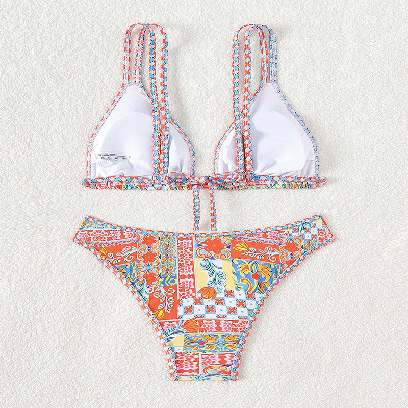 Damen Triangel-Bikini-Set mit eleganten Mustern und verstellbaren Trägern Drune