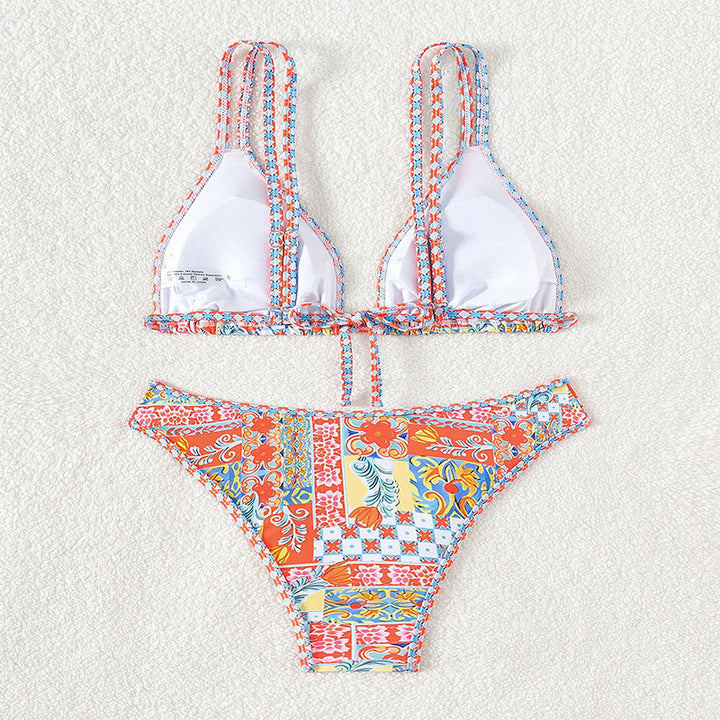 Damen Triangel-Bikini-Set mit eleganten Mustern und verstellbaren Trägern Drune