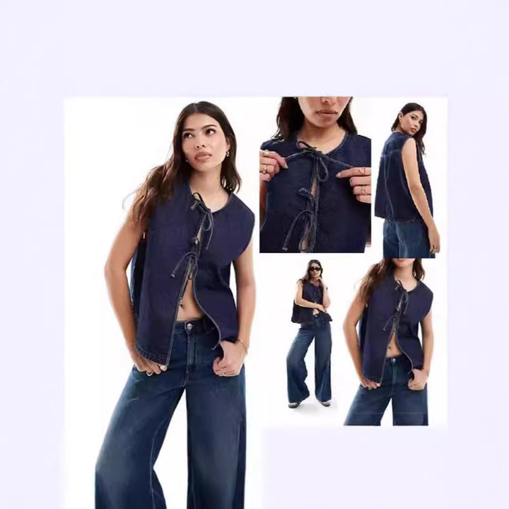 Damen Denim Bustier-Weste mit Schnürung Drune