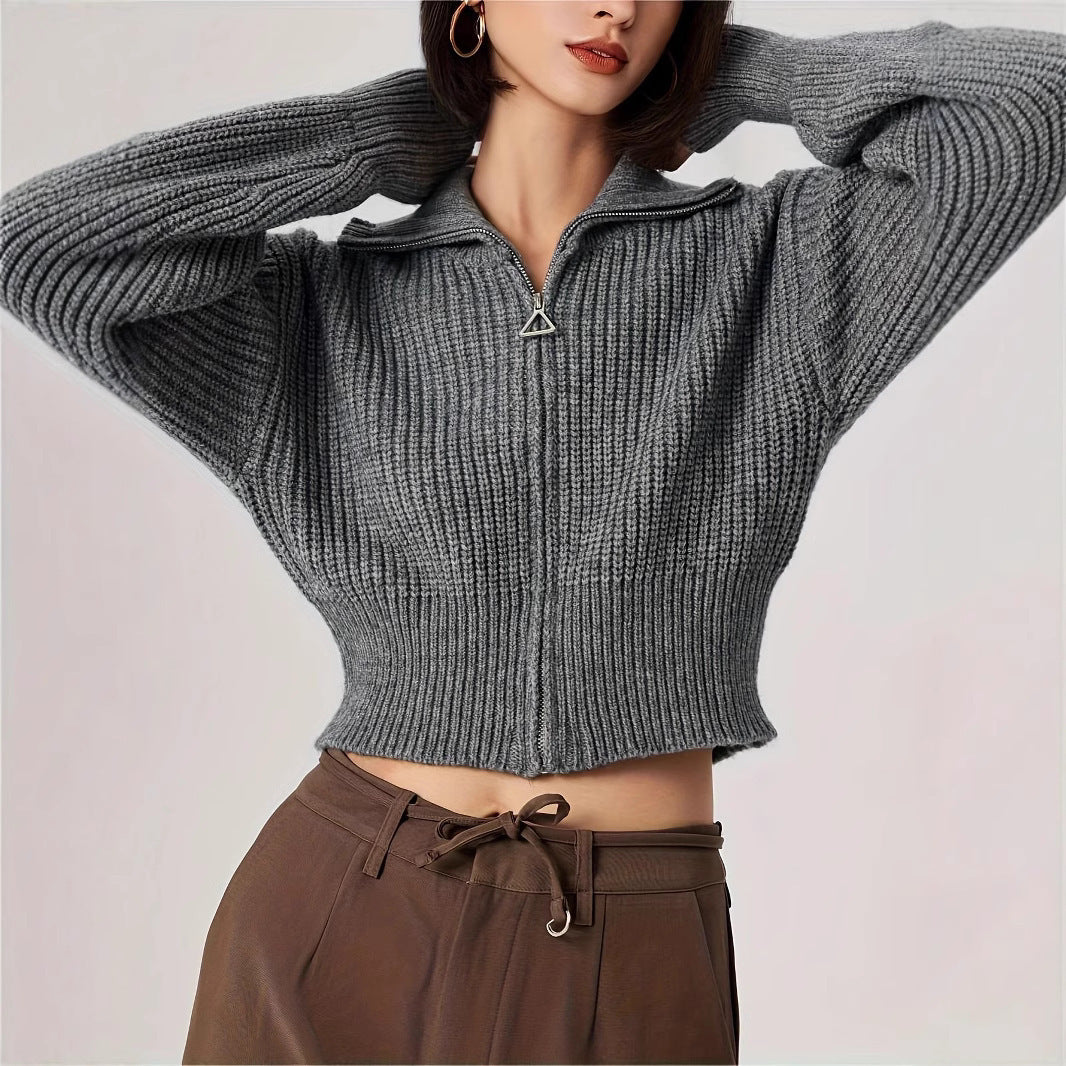 Damen weicher Strickpullover mit Stehkragen Drune