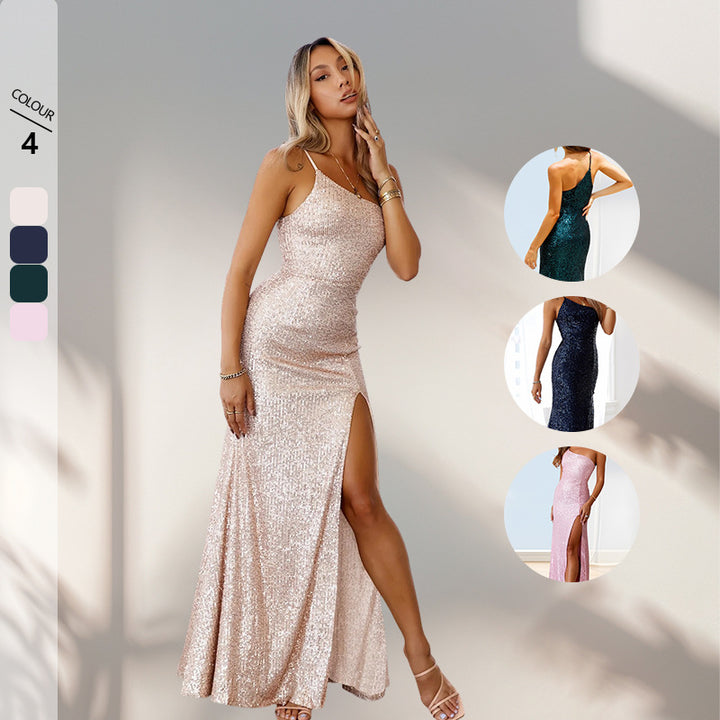 Damen Glitzerndes Abendkleid mit figurbetontem Schnitt und elegantem Schlitz Drune