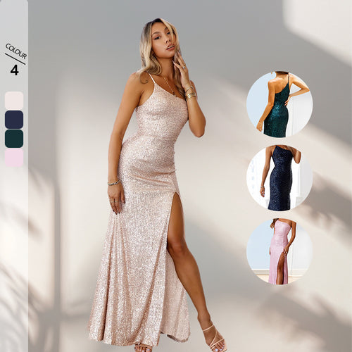 Damen Glitzerndes Abendkleid mit figurbetontem Schnitt und elegantem Schlitz Drune