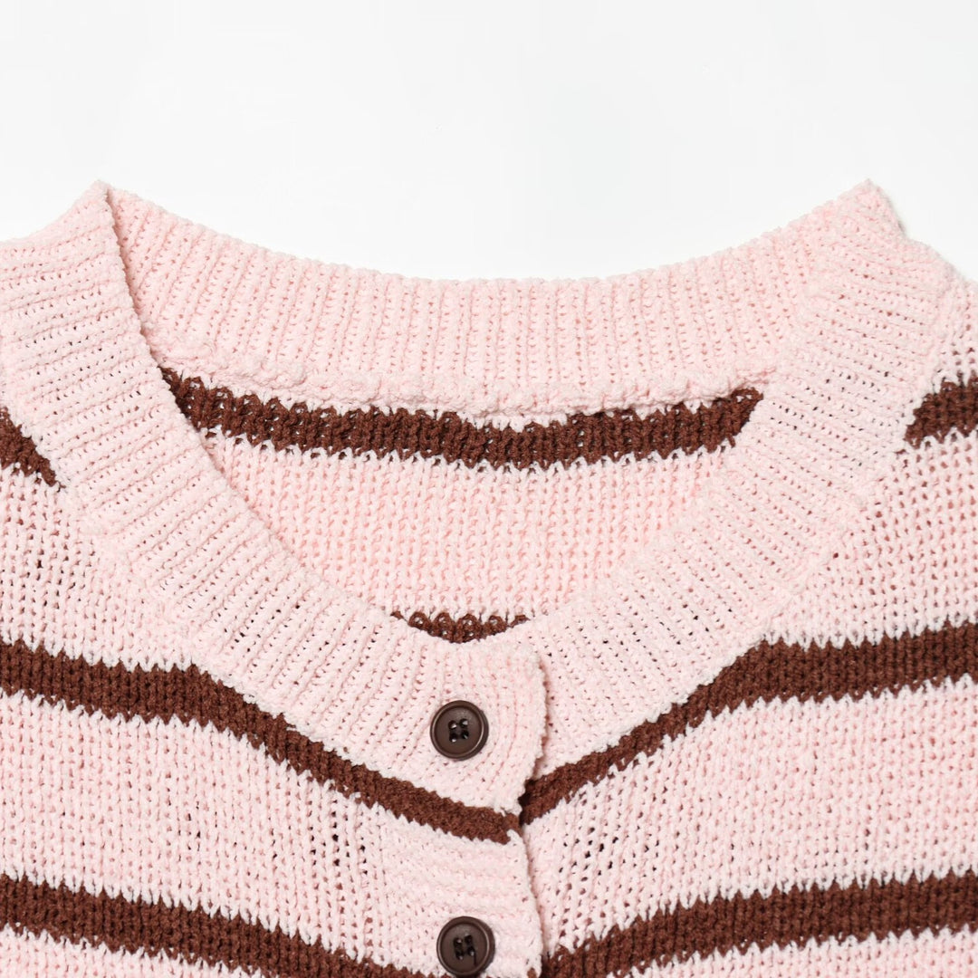 Damen Kurzarm Strickjacke mit Streifenmuster Drune