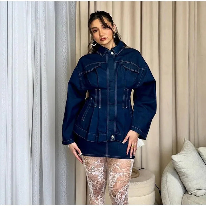 Damen Modische Jeansjacke mit weiten Ärmeln und tailliertem Design Drune