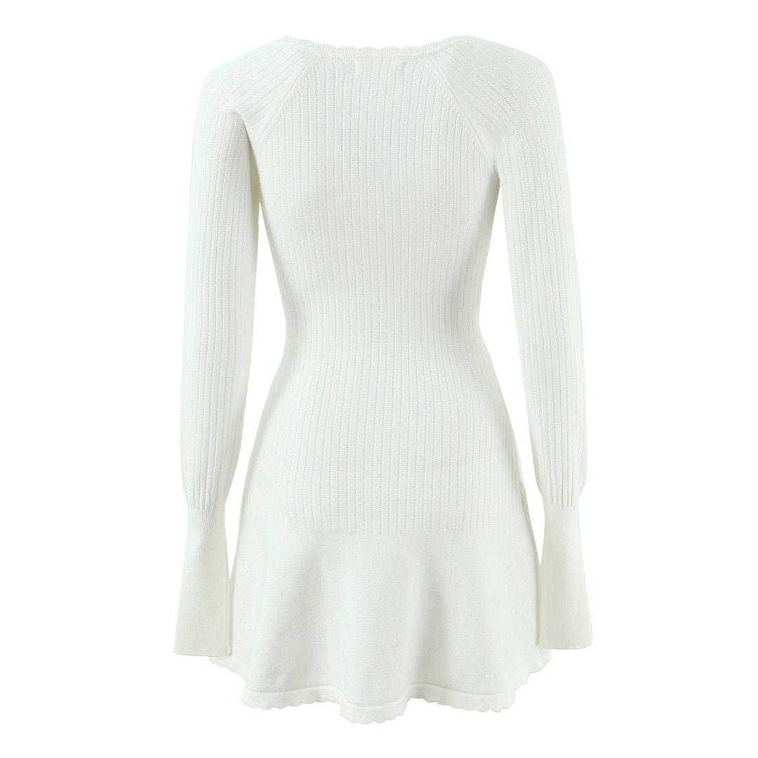 Damen Strickpullover mit elegantem V-Ausschnitt und schickem Rüschensaum Drune