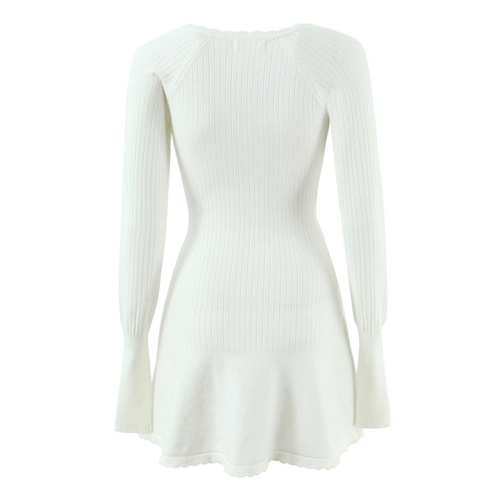 Damen Strickpullover mit elegantem V-Ausschnitt und schickem Rüschensaum Drune
