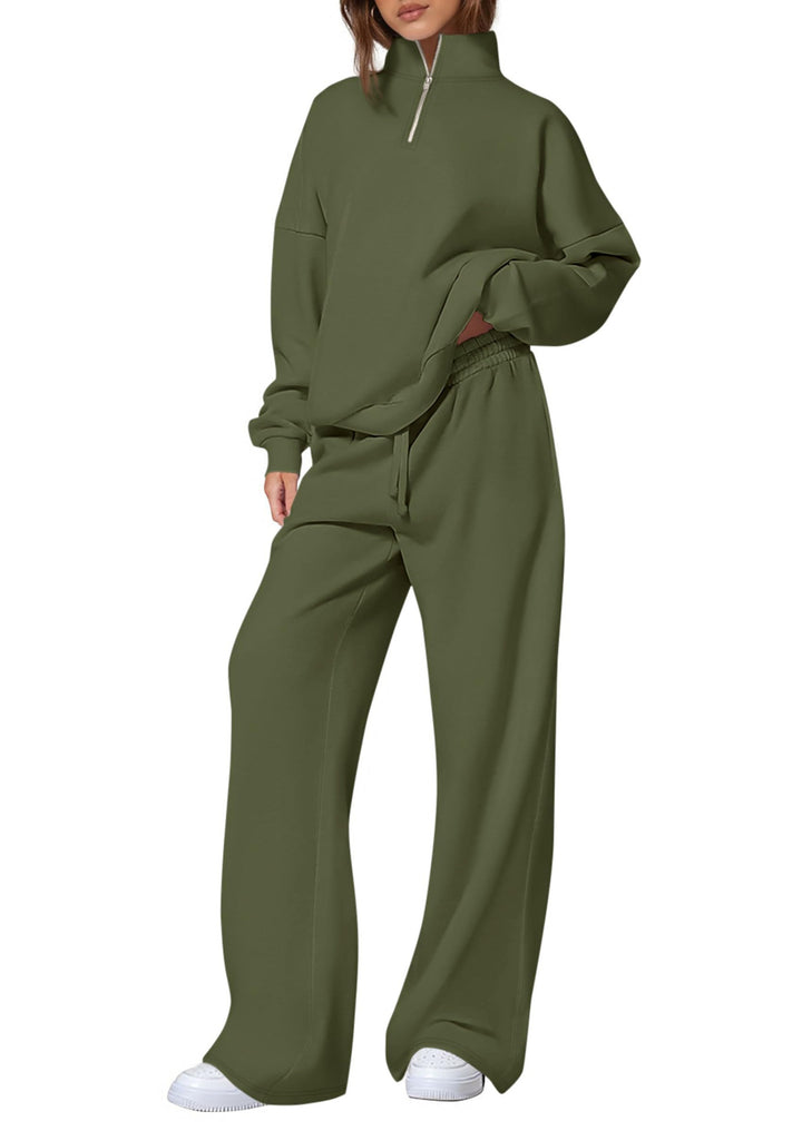 Damen lässiger Sweatpants-Set mit Stehkragen und Reißverschluss Drune