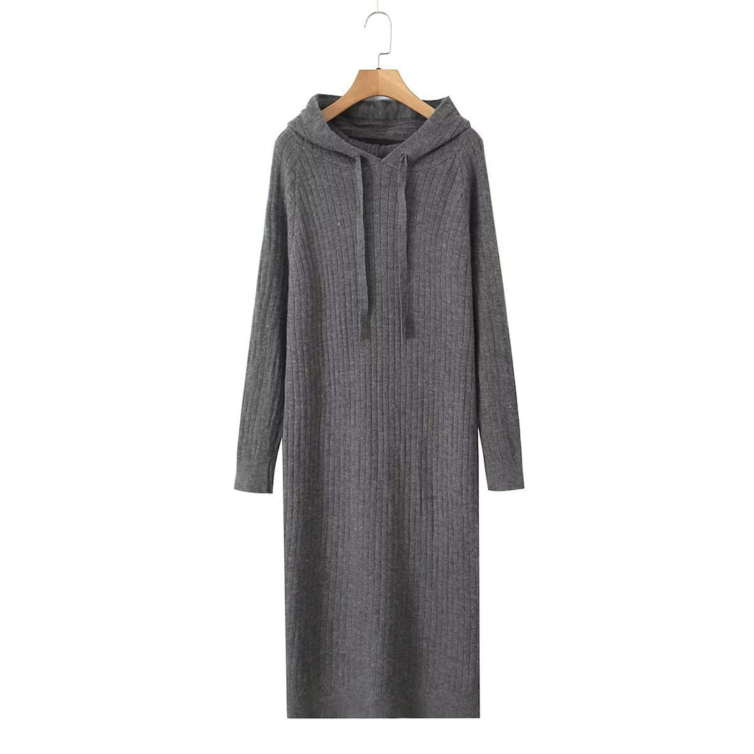 Damen Strickhoodiekleid mit Kapuze und Rippenmuster Drune