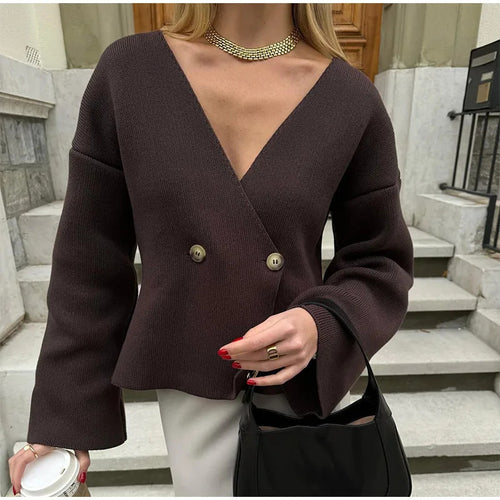 Damen Trendige Strickjacke mit asymmetrischem Schnitt und großen Knöpfen Drune