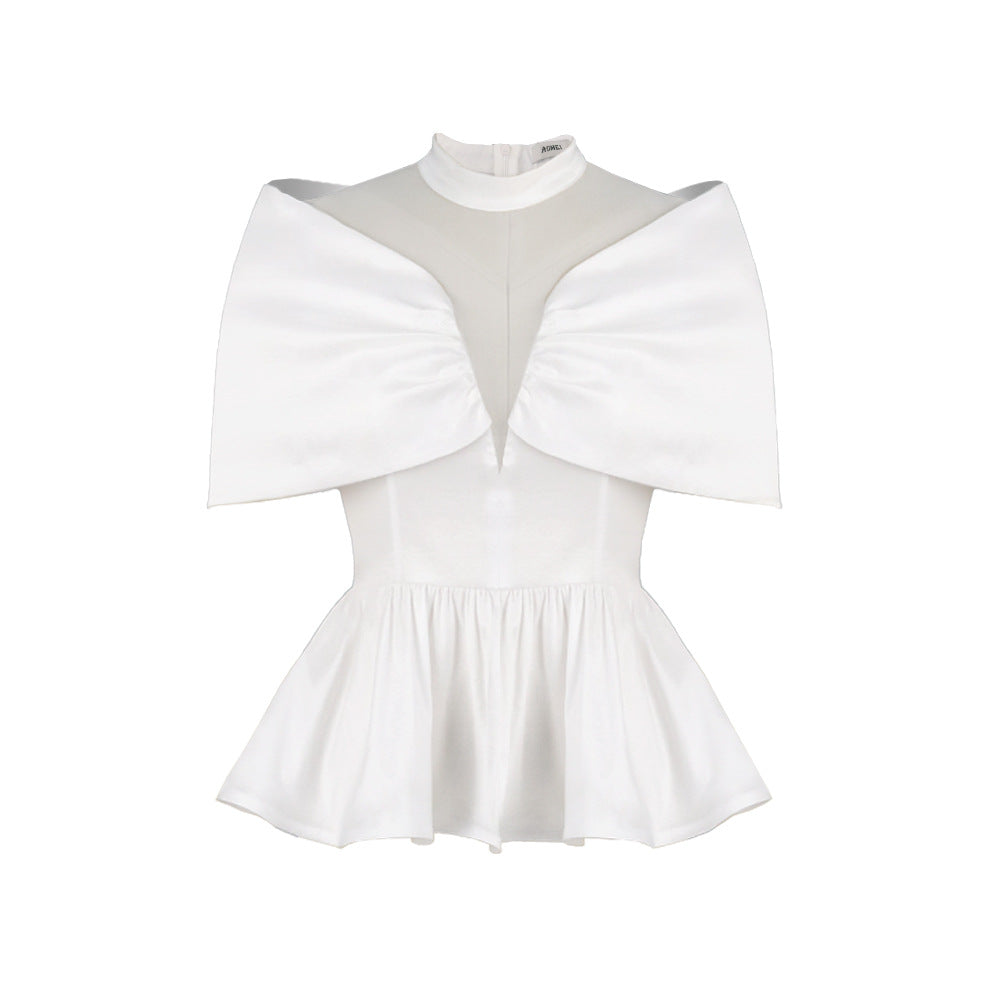 Damen elegante Peplum-Bluse mit transparenten Details Drune