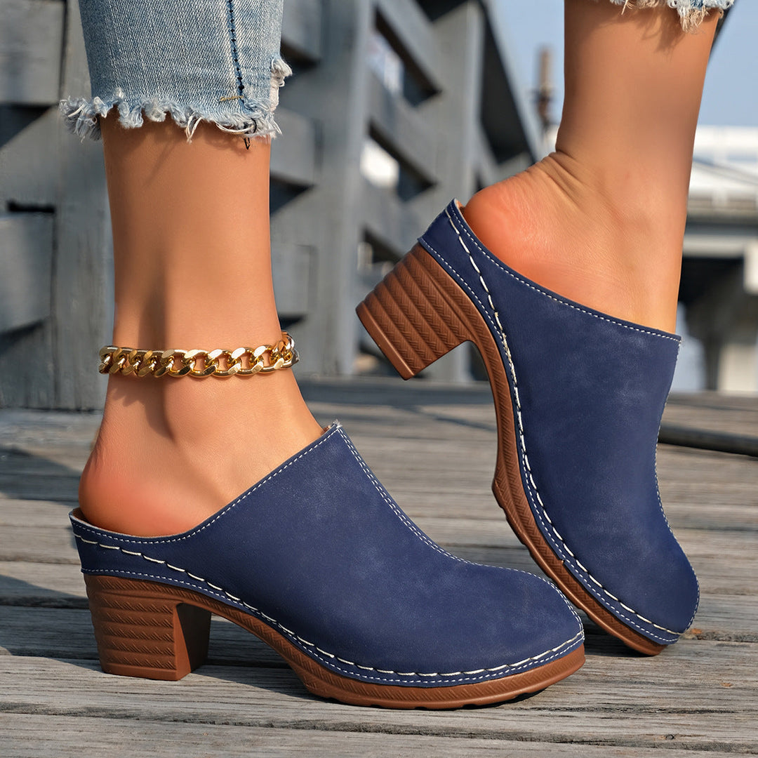 Damen Elegante Clogs aus hochwertigem Wildleder mit komfortablem Blockabsatz Drune