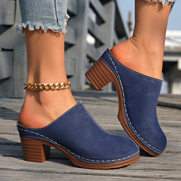 Damen Elegante Clogs aus hochwertigem Wildleder mit komfortablem Blockabsatz Drune