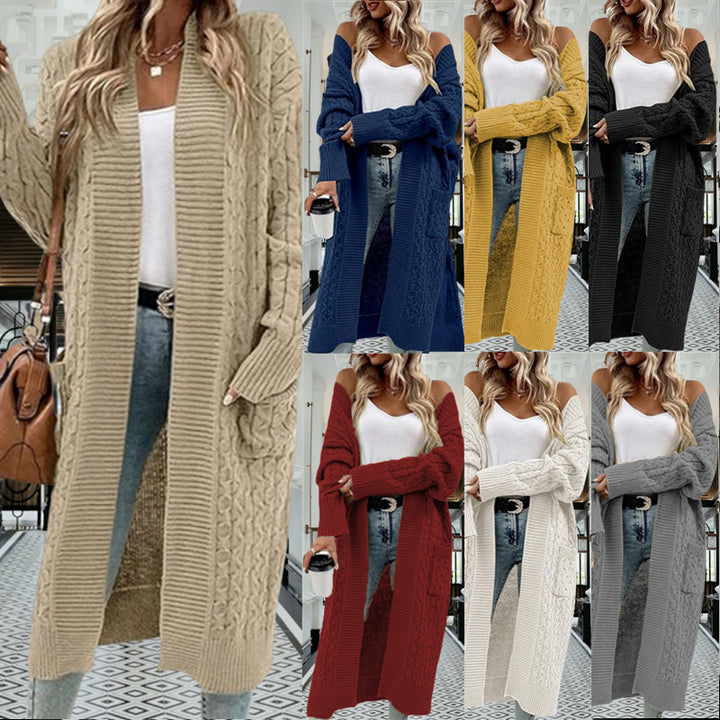 Damen Strickmantel mit modischen Zopfmuster und tiefen Taschen Drune