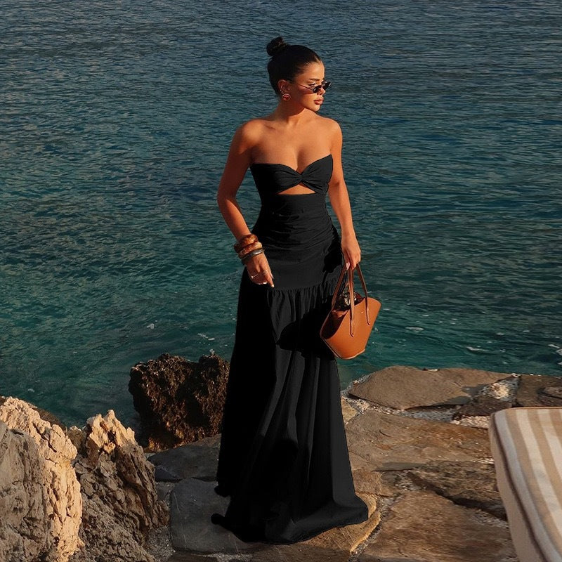 Damen Elegant geschnittenes Maxikleid mit schulterfreiem Design und romantischen Details Drune