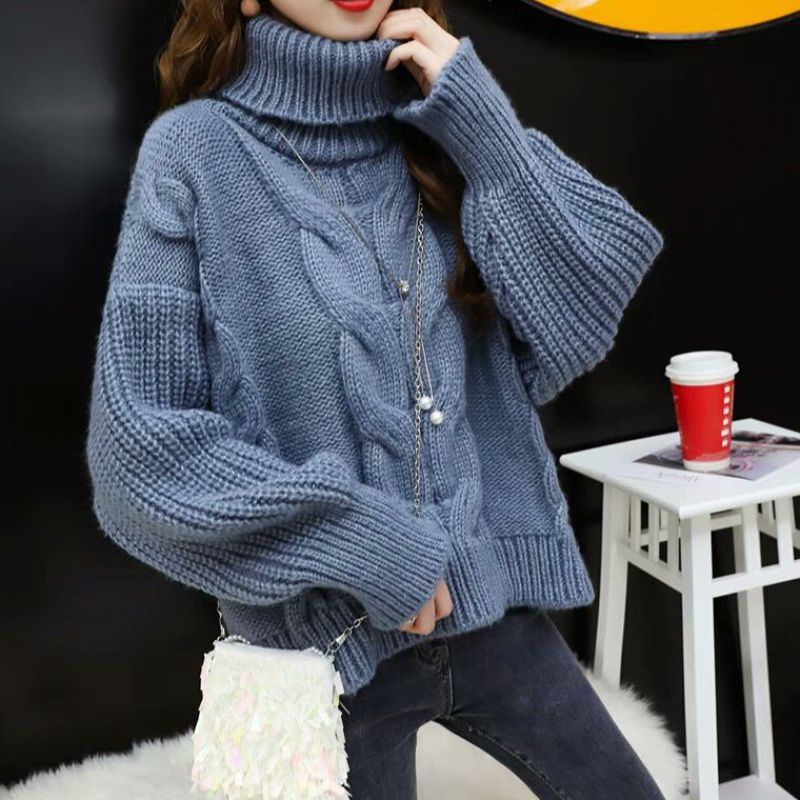 Damen Grobstrickpullover mit hohem Rollkragen und modernem Zopfmuster Drune