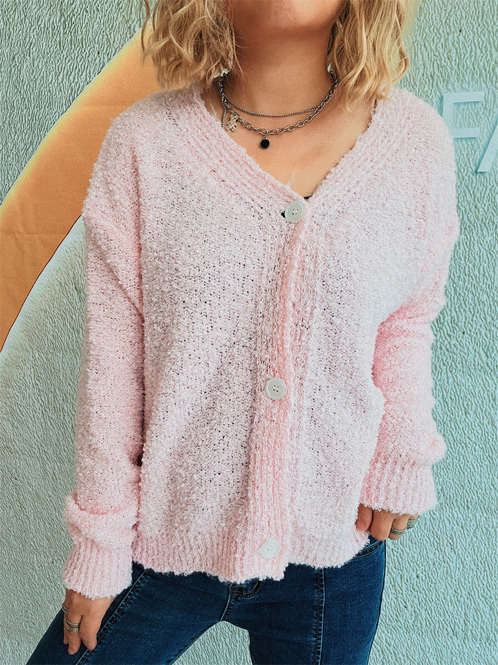 Damen gemütlicher Strickcardigan mit Knopfdetails und V-Ausschnitt Drune
