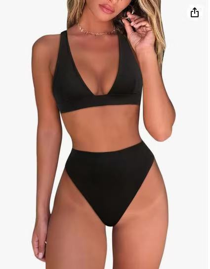 Damen Hochtailliertes Bikini Set mit V-Ausschnitt Drune