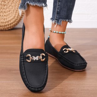 Damen elegante Mokassin-Slipper mit Zierkettchen und gepolstertem Komfortfußbett Drune