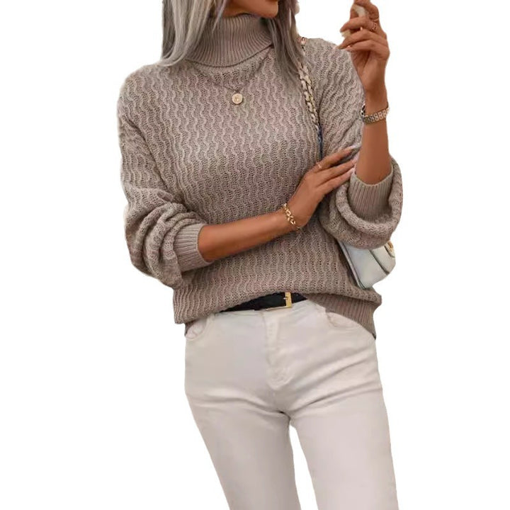 Damen Strickpullover mit hohem Kragen und strukturiertem Design Drune