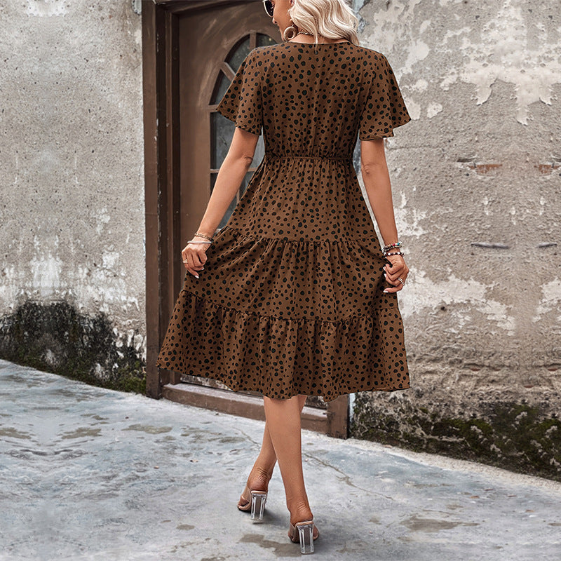 Damen Midi-Kleid mit Puffärmeln und modischem Punktmuster Drune
