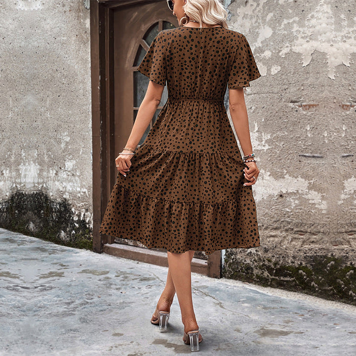 Damen Midi-Kleid mit Puffärmeln und modischem Punktmuster Drune